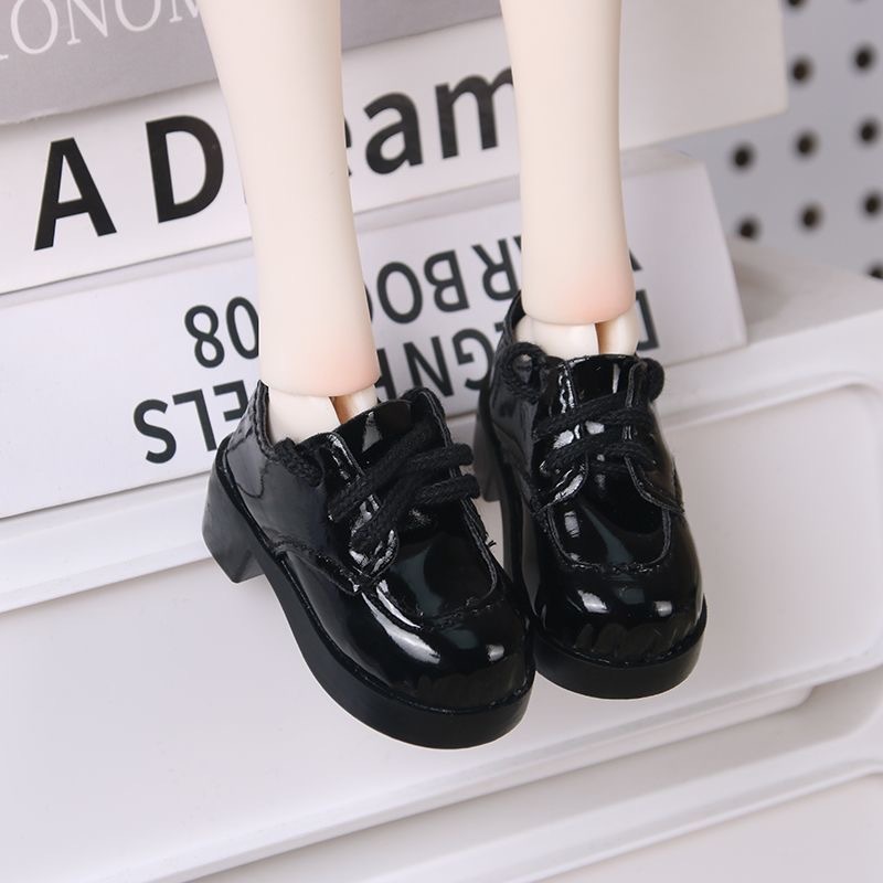 Black patent leather lace-up Oxford shoes for BJD doll