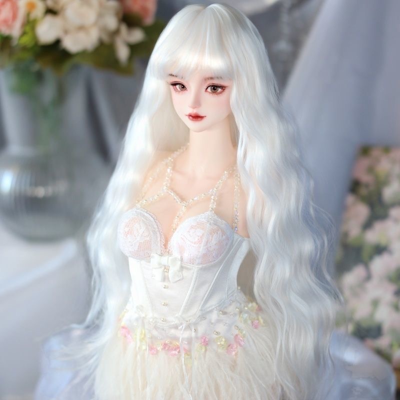 Pastel blue long wavy wig for 1/3 BJD dolls