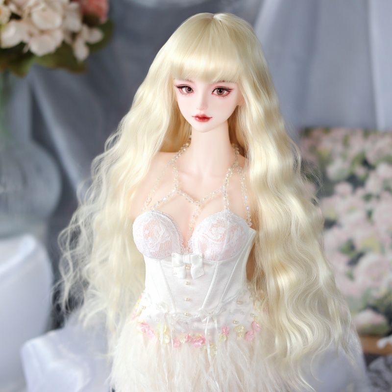 **BJD doll with long white wavy wig by Atelier Chantilly**