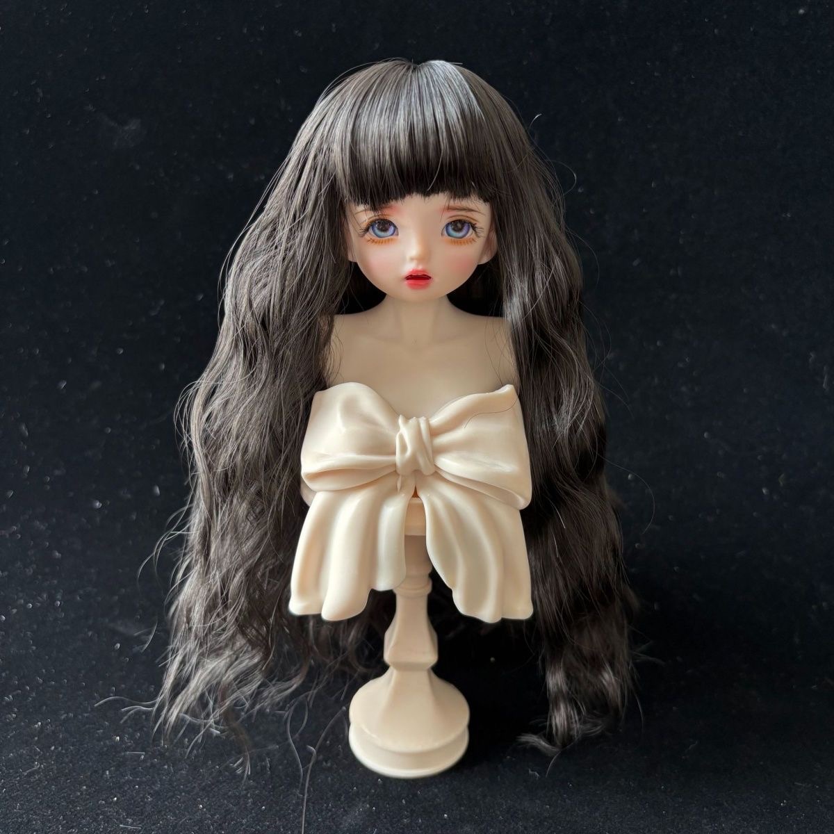 Brown long curly wig for ball jointed doll with natural texture