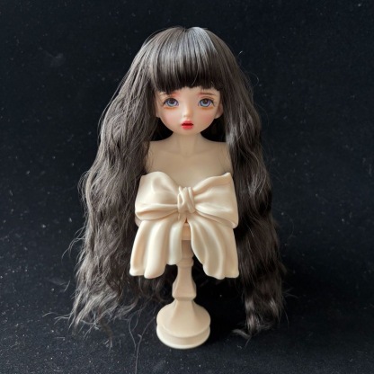 White BJD doll wig with natural curls and front bangs