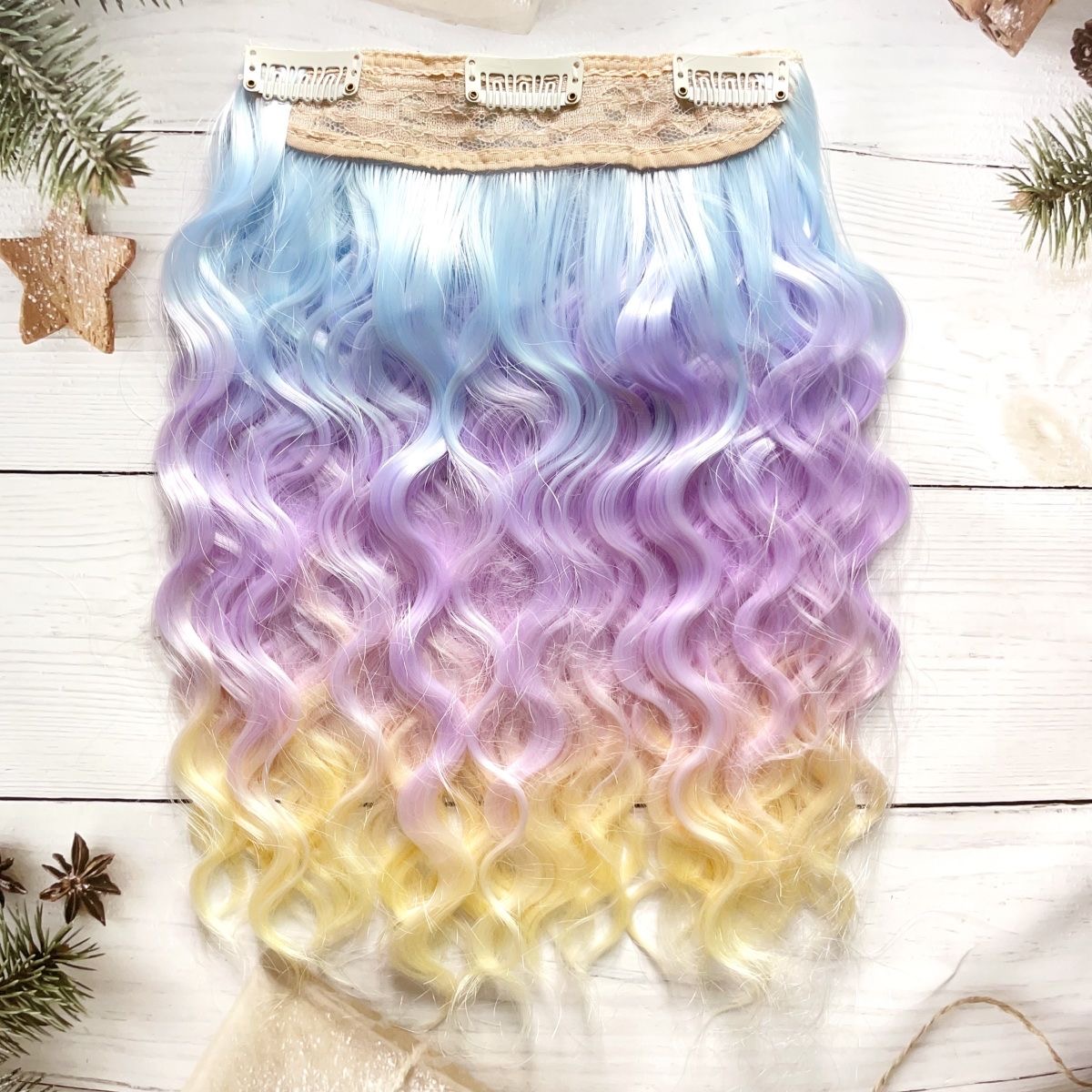 Blue-haired BJD doll with gradient long curls in a vintage outfit