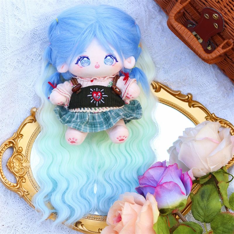 Blue to mint gradient doll hair piece, wavy long fiber texture