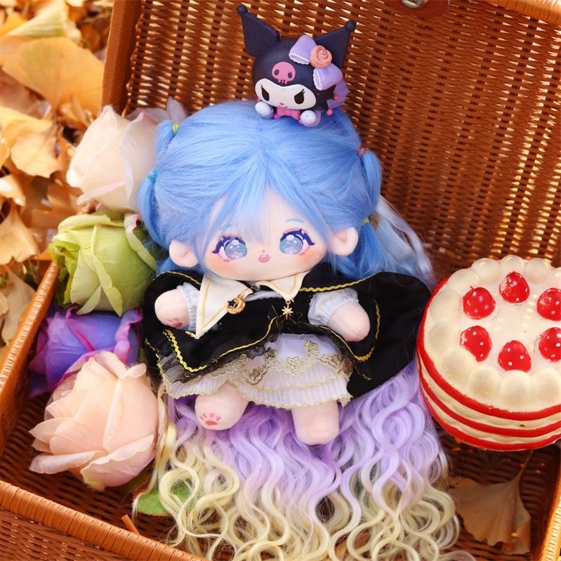 Gradient blue-green long wavy BJD doll wig with soft handmade fibers