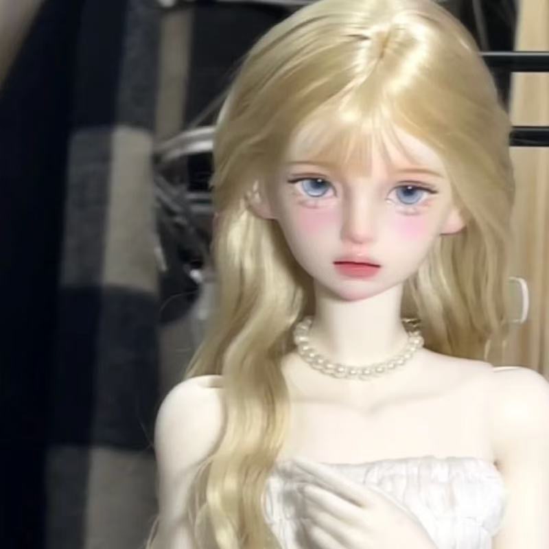 Realistic brown BJD wig on resin doll – elegant and natural look