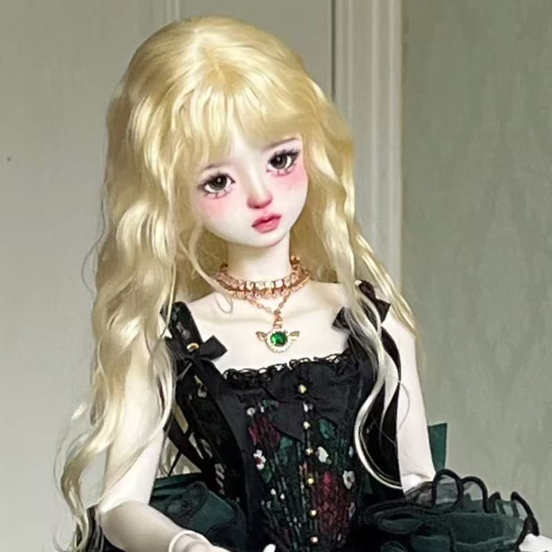 Elegant long wavy brown BJD wig for 1/3 dolls – realistic synthetic doll hair