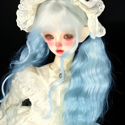 Long curly blue gradient wig for BJD dolls - dreamy handmade hairpiece