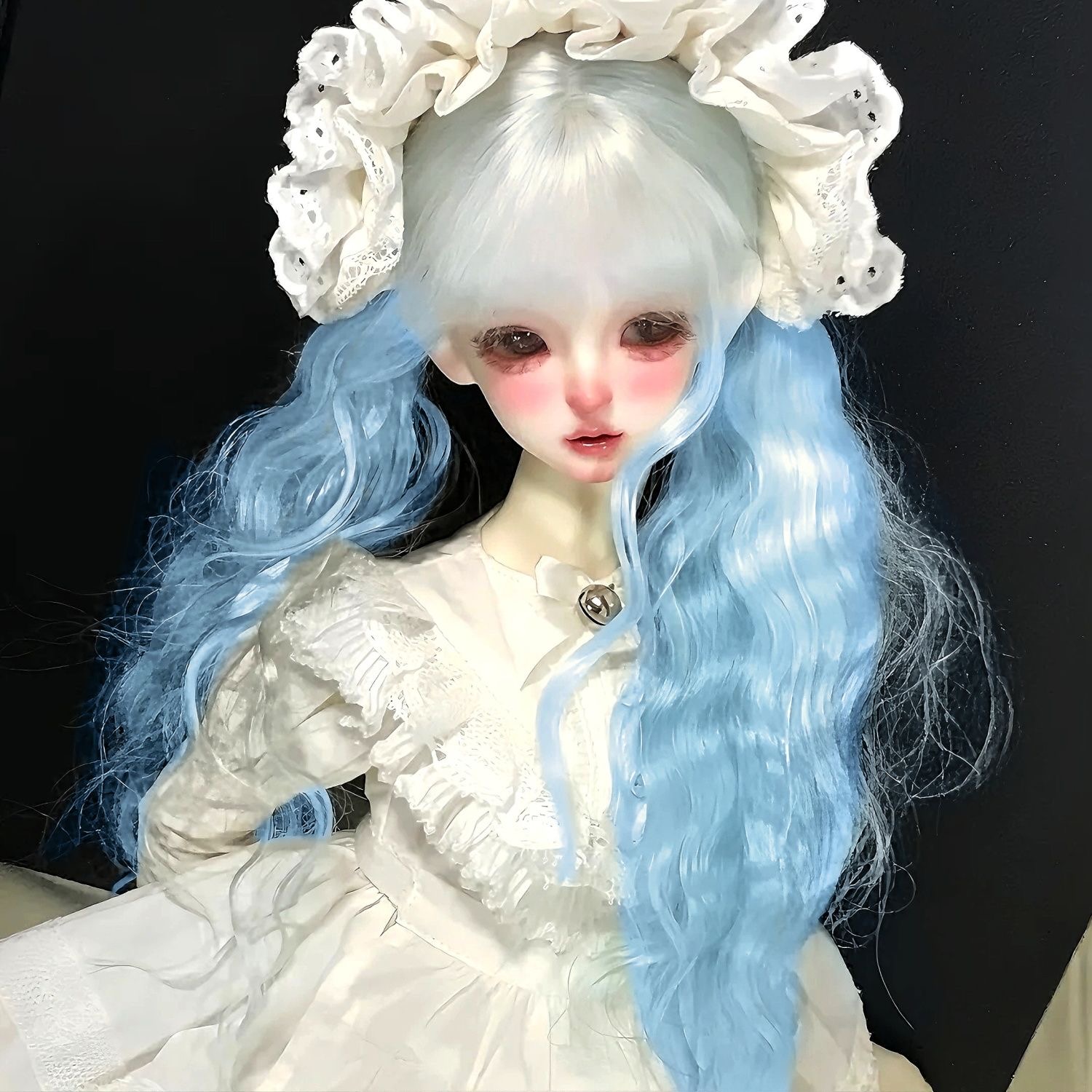 BJD doll white and blue wig