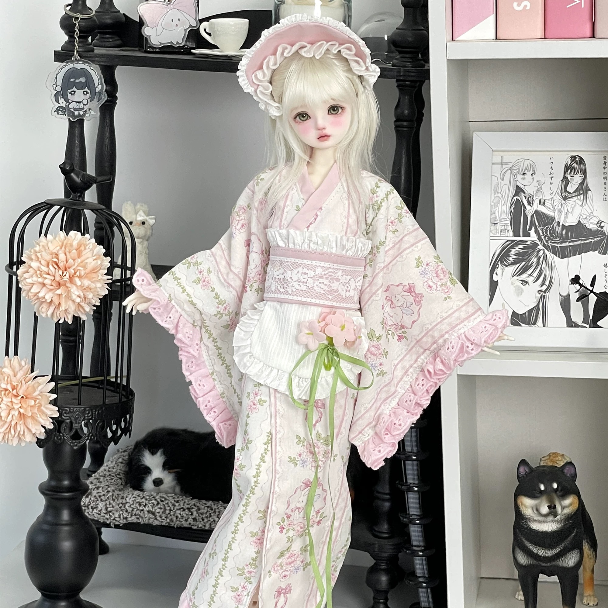 Cute Pink Floral Kimono BJD Doll Outfit with Exquisite Details for 1/4 Scale Dolls --A01-Atelier Chantilly