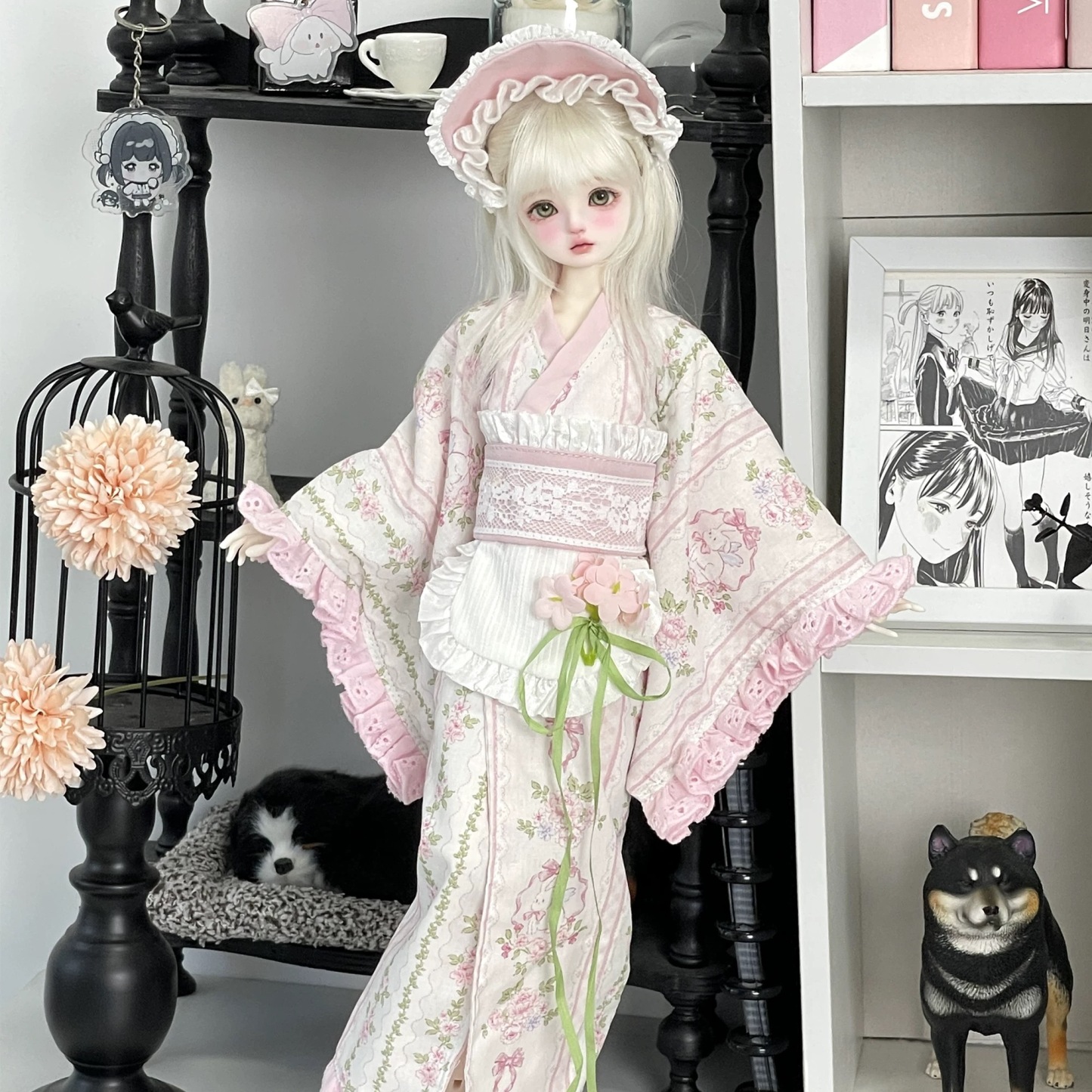 Cute Pink Floral Kimono BJD Doll Outfit with Exquisite Details for 1/4 Scale Dolls --A01-Atelier Chantilly