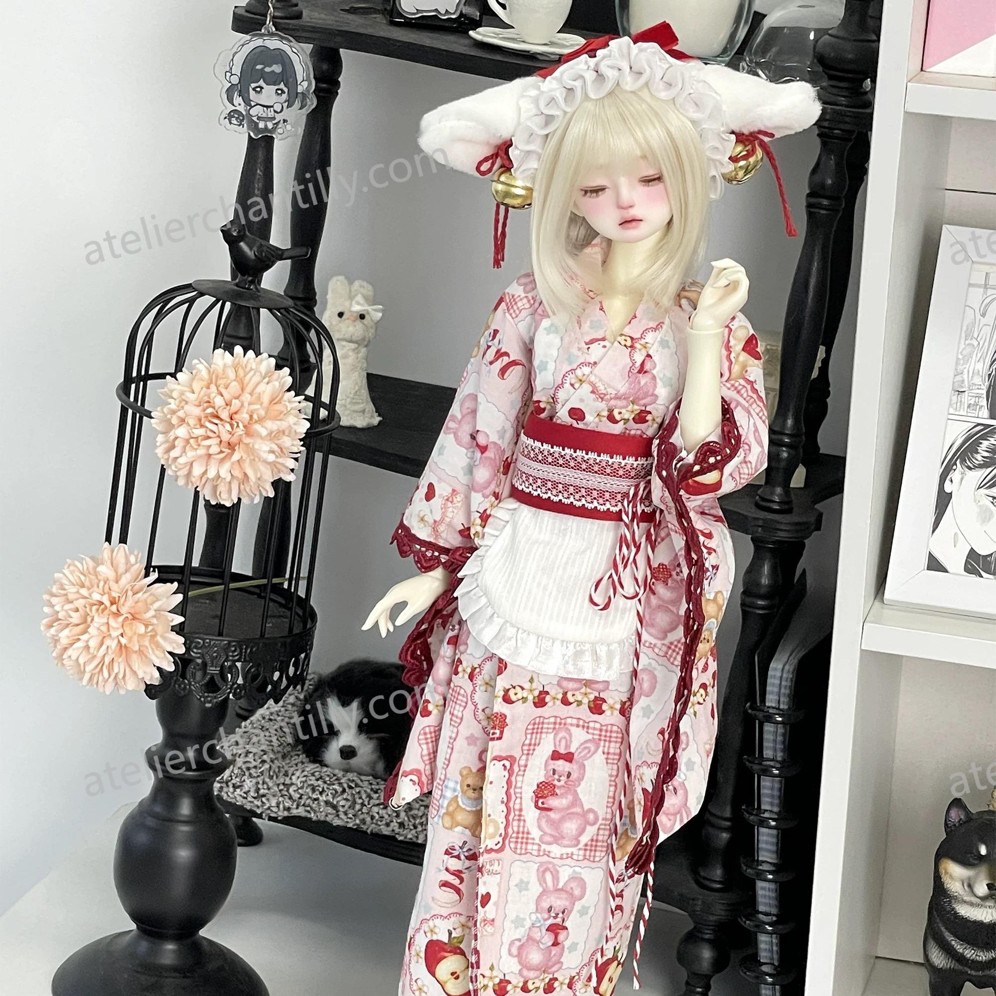 Cute Pink Bunny Print Kimono BJD Doll Outfit, Perfect for 1/4 Scale Dolls, Exquisite Details --A03-Atelier Chantilly