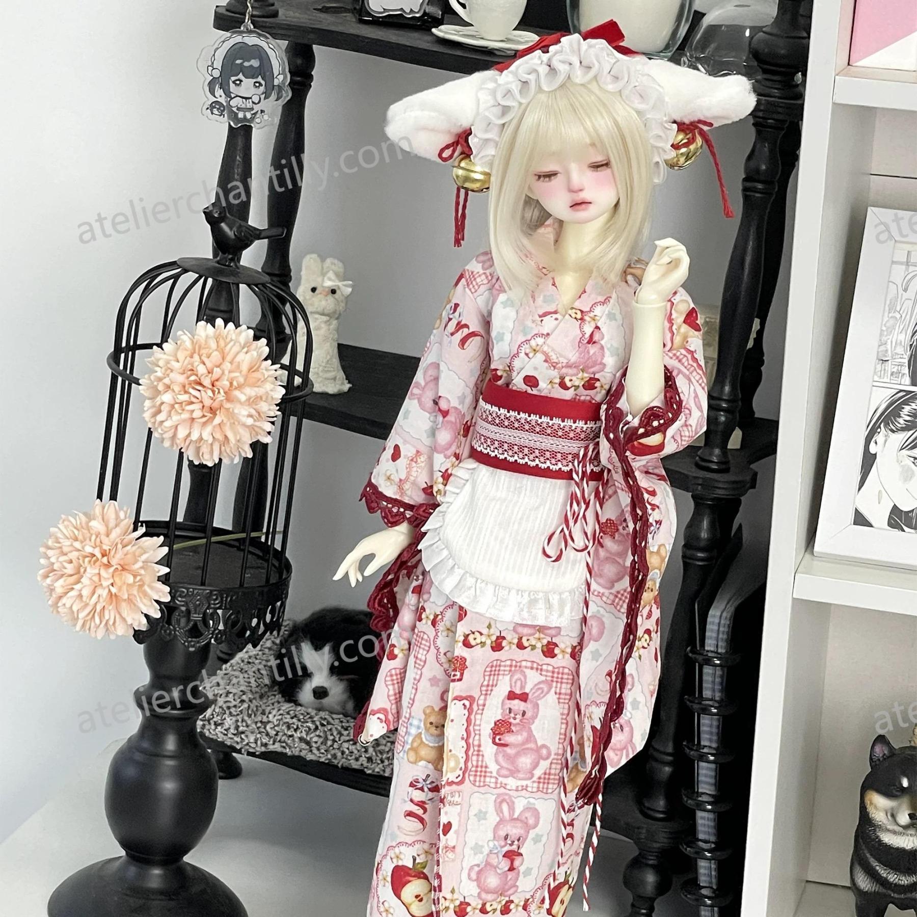 Cute Pink Bunny Print Kimono BJD Doll Outfit, Perfect for 1/4 Scale Dolls, Exquisite Details --A03-Atelier Chantilly