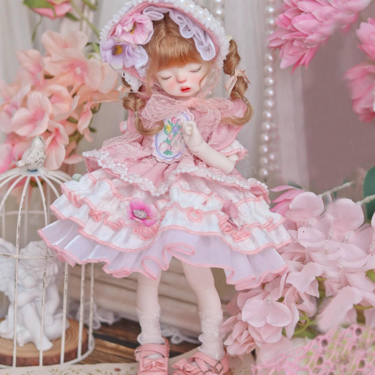 Cute Pink Floral Lace Dress for BJD Dolls, Perfect for 1/6 Scale Dolls, Exquisite Details --A04-Atelier Chantilly