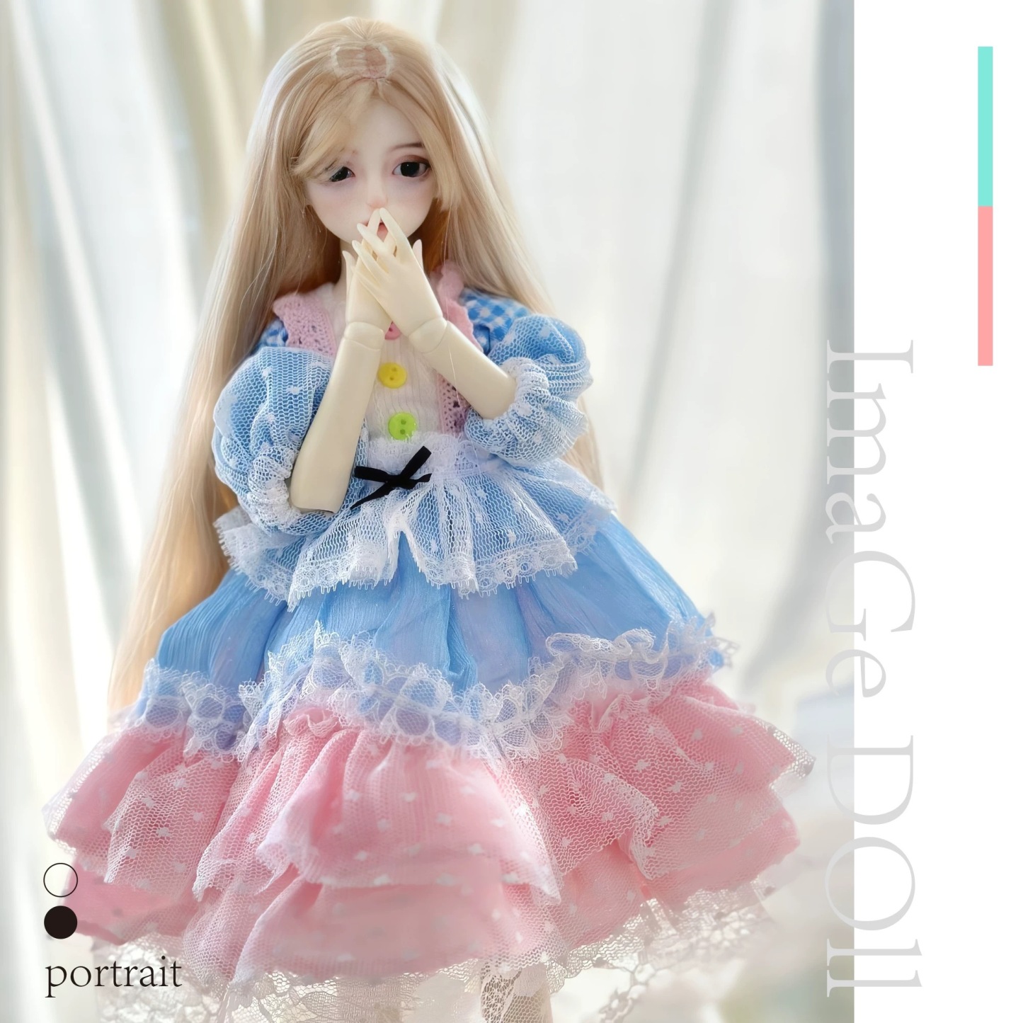 Fairycore Lolita BJD 1/4Doll Dress - Blue Pink Lace Tiered Outfit for Ball-Jointed Dolls | Atelier Chantilly --A05-Atelier Chantilly