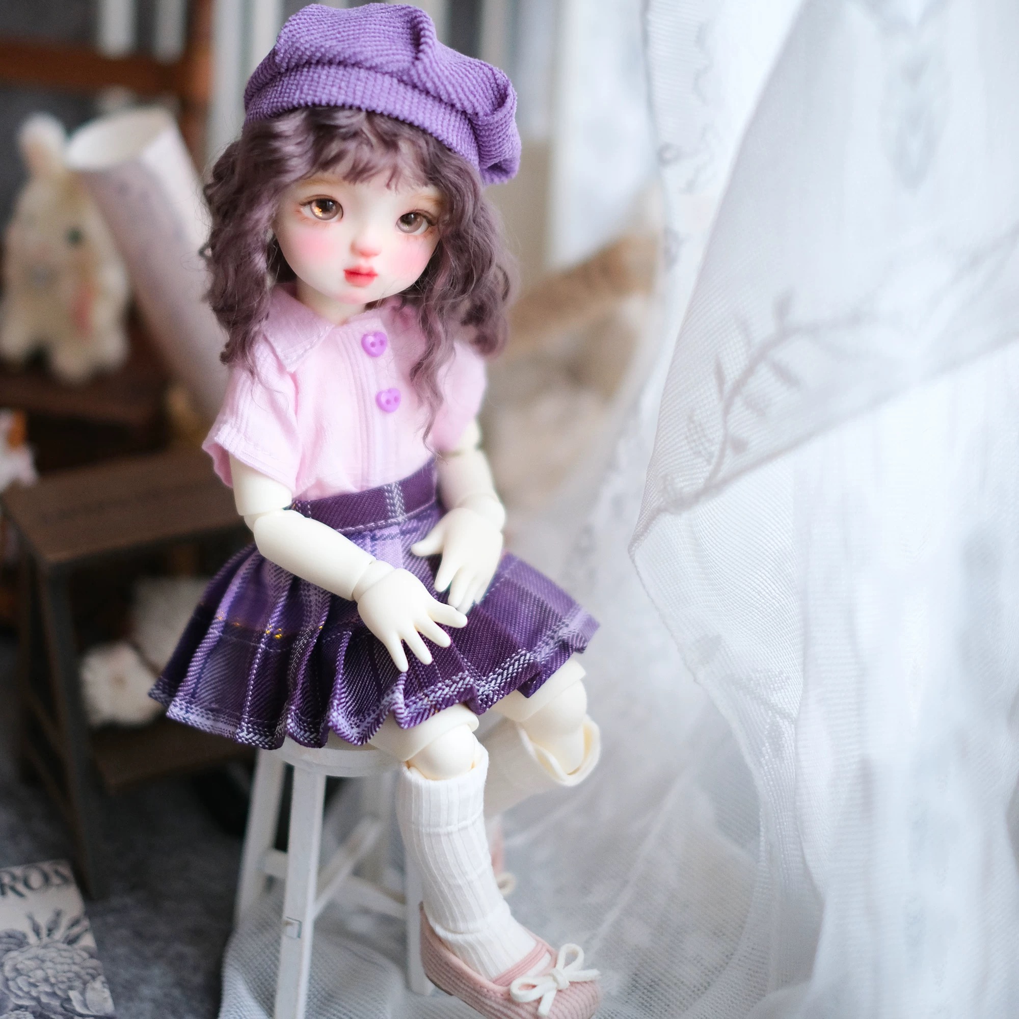 Pastel Purple-Pink Academia Outfit for 1/6 BJD Dolls | Atelier Chantilly