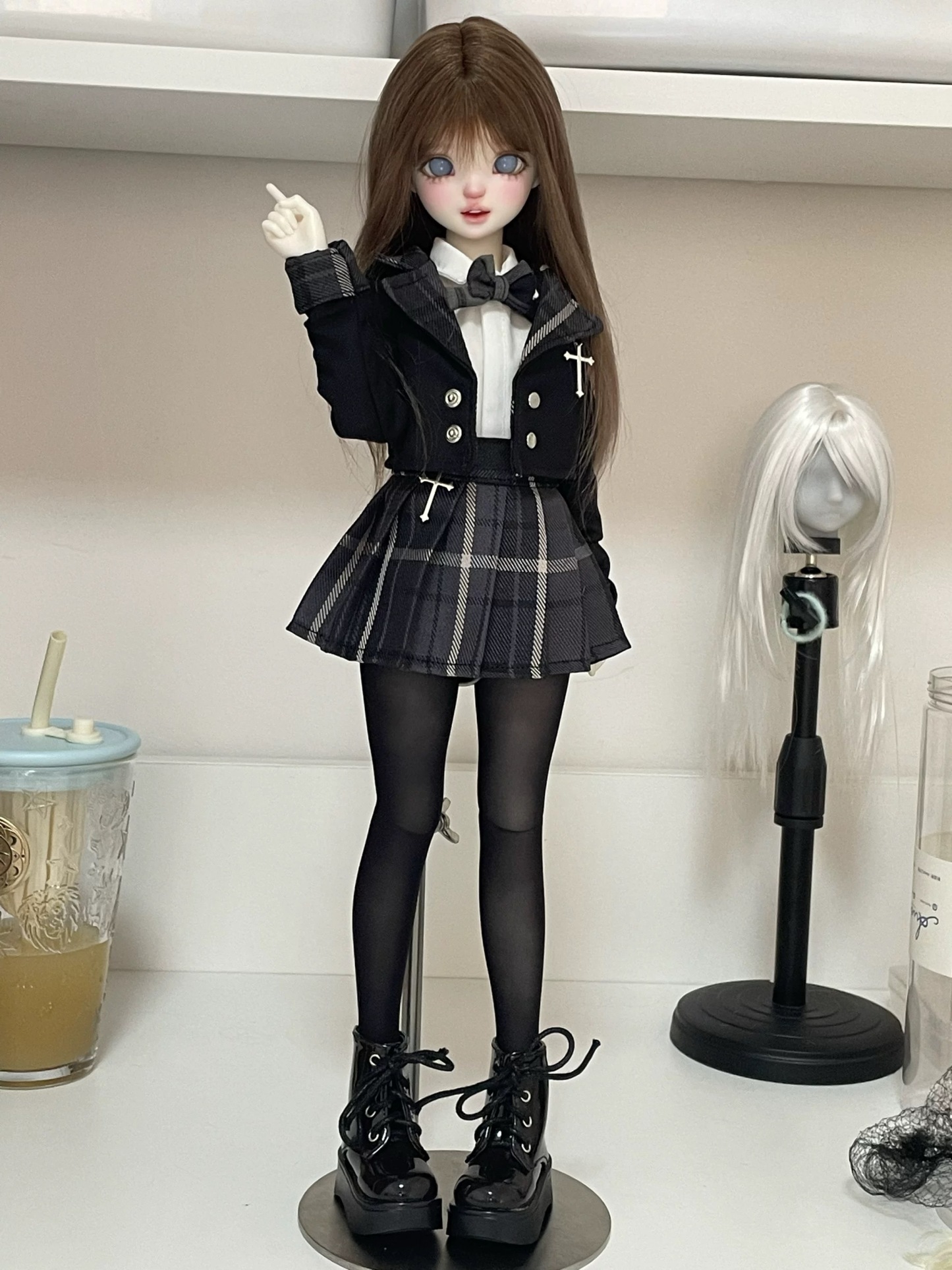 1/4 BJD doll wearing dark-chic academia blazer and cross detail - Atelier Chantilly