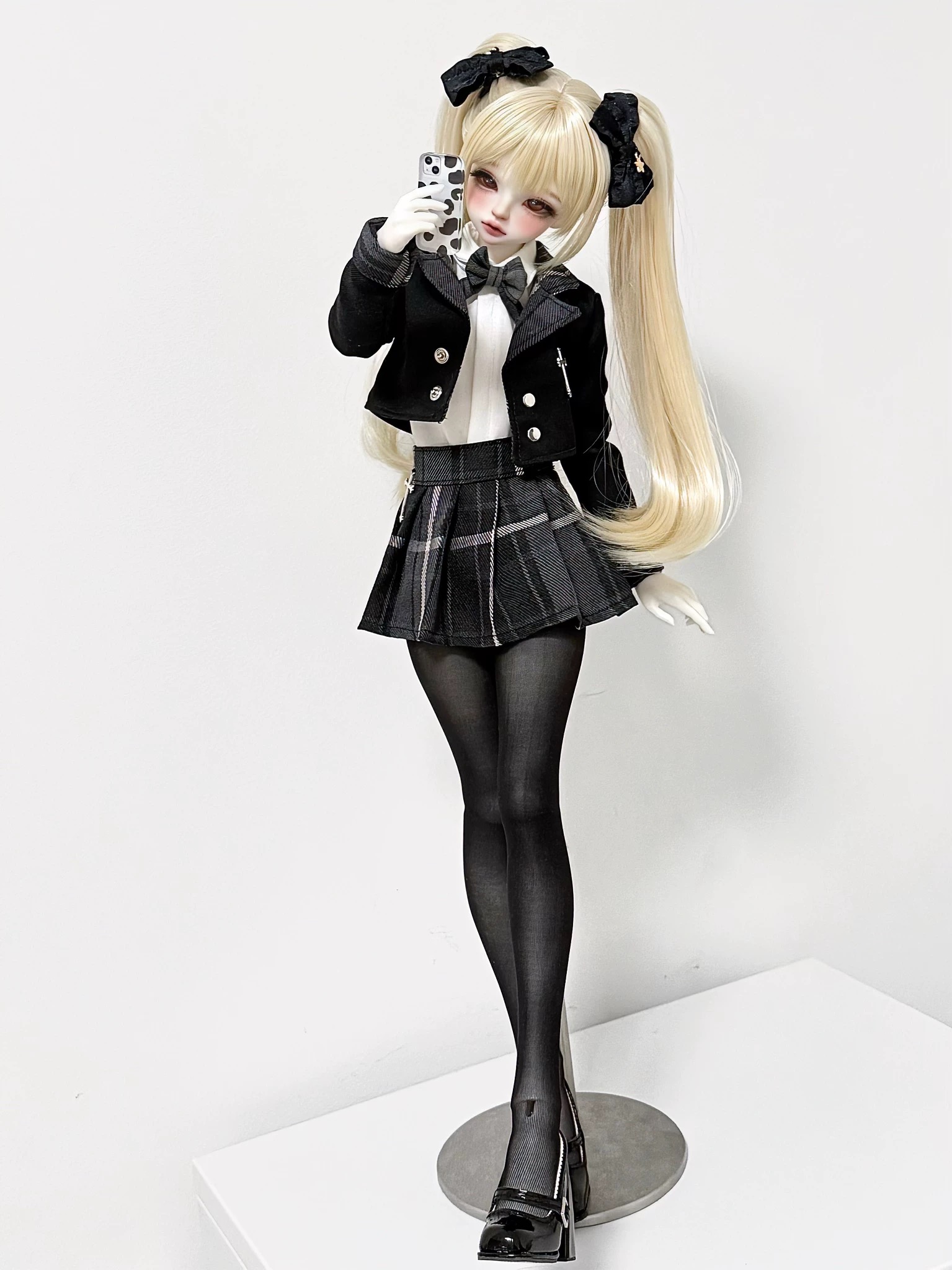 1/4 BJD doll showcasing gothic plaid outfit with black heels - Atelier Chantilly