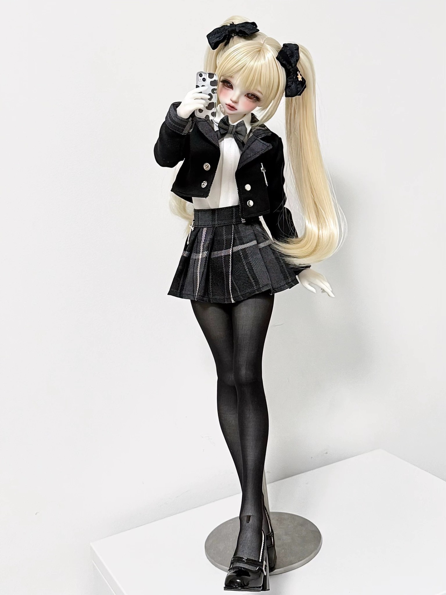 1/4 BJD doll showcasing gothic plaid outfit with black heels - Atelier Chantilly