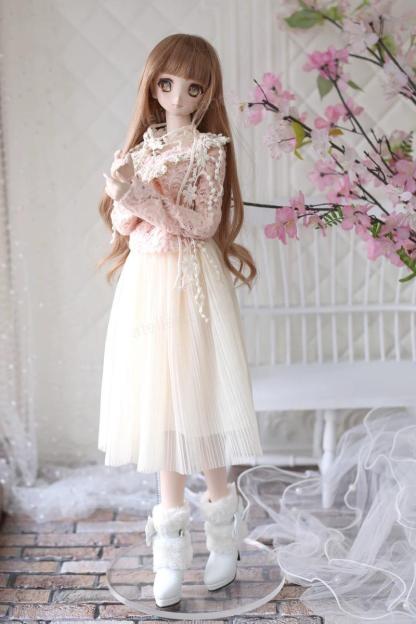 Pink Lace Vintage Midi Dress Outfit for 1/3 BJD Dolls | Atelier Chantilly --A23-Atelier Chantilly