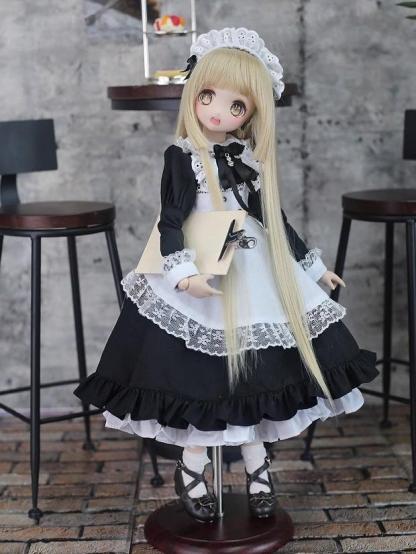 1/4 BJD doll in maid outfit holding a service notebook - Atelier Chantilly