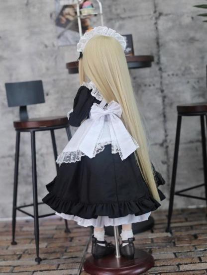 1/4 BJD doll showcasing black white maid outfit’s back bow detail - Atelier Chantilly