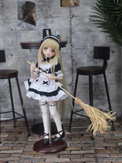 1/4 BJD doll in maid outfit holding a miniature broom - Atelier Chantilly