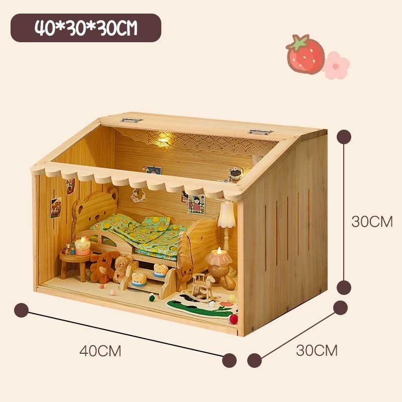 40*30*30CM wooden BJD doll house with single bed and mini decor - Atelier Chantilly
