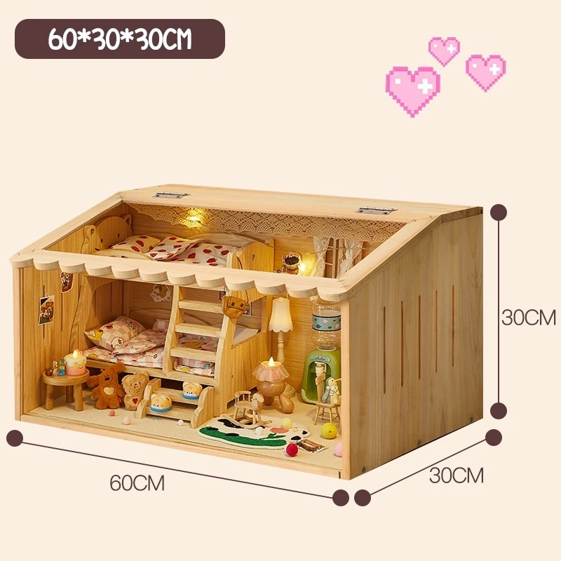 60*30*30CM wooden BJD doll house with bunk beds and mini kitchen - Atelier Chantilly