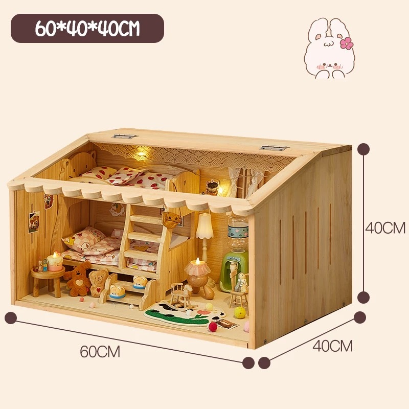 60*40*40CM wooden BJD doll house with bunk beds and spacious decor - Atelier Chantilly