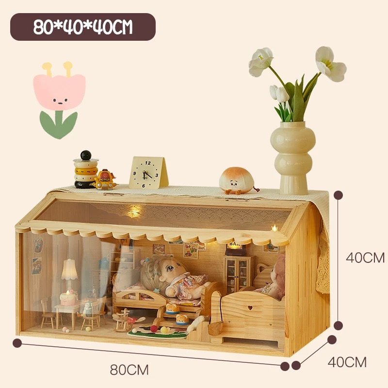 80*40*40CM large wooden BJD doll house with twin beds and full decor - Atelier Chantilly
