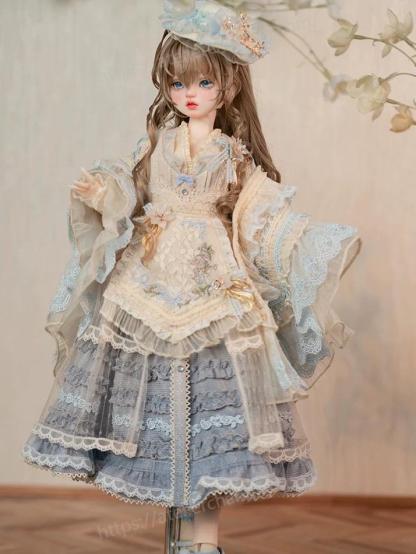 1/4 BJD custom Lolita dress in a minimalist room with white flowers - Atelier Chantilly