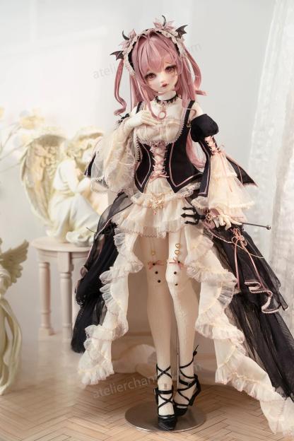 Dark sweet Lolita outfit for 1/4 BJD dolls with angel statue backdrop - Atelier Chantilly