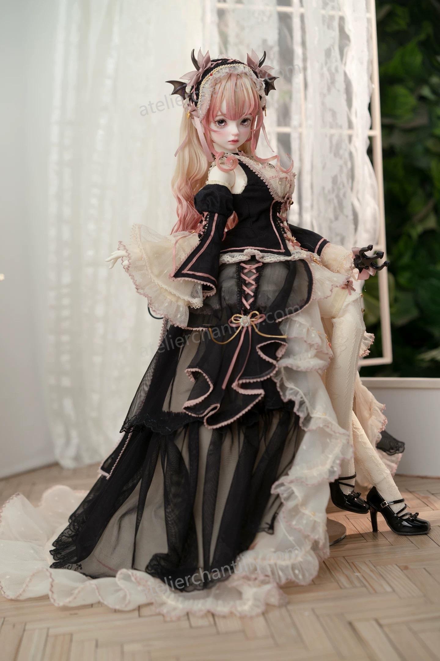 1/4 BJD dark Lolita dress side view with gothic window scene - Atelier Chantilly