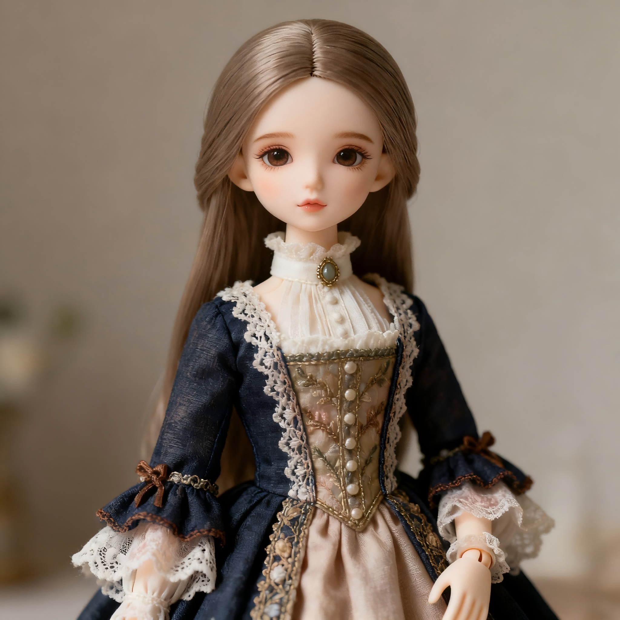 1/4 BJD doll wearing handmade outfit showing overall fit
