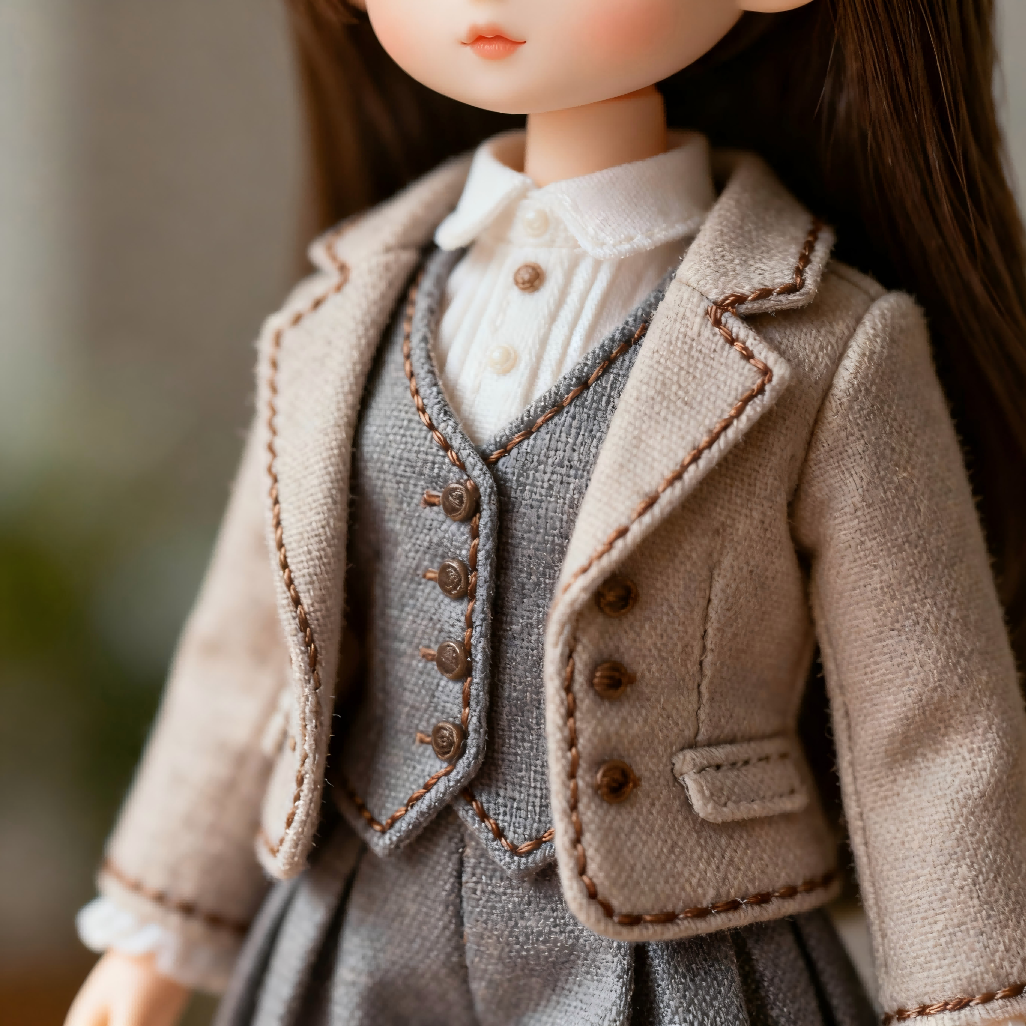Close-up detail of handmade 1/4 BJD clothing craftsmanship