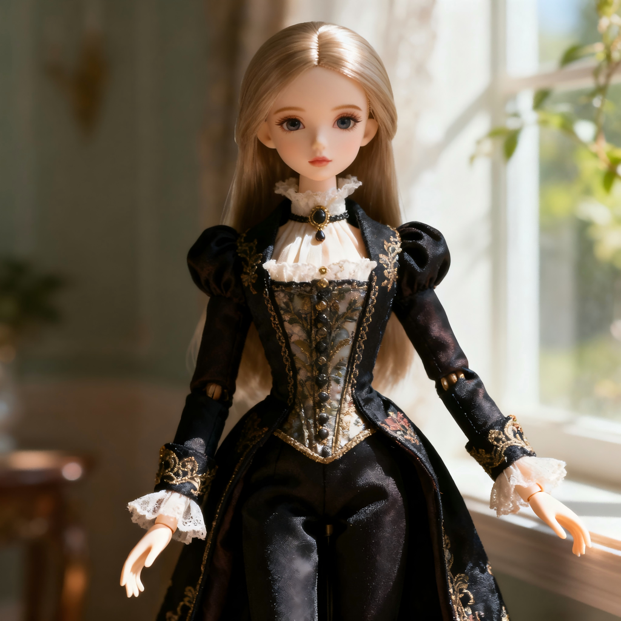 1/4 BJD doll styled in a complete handmade outfit