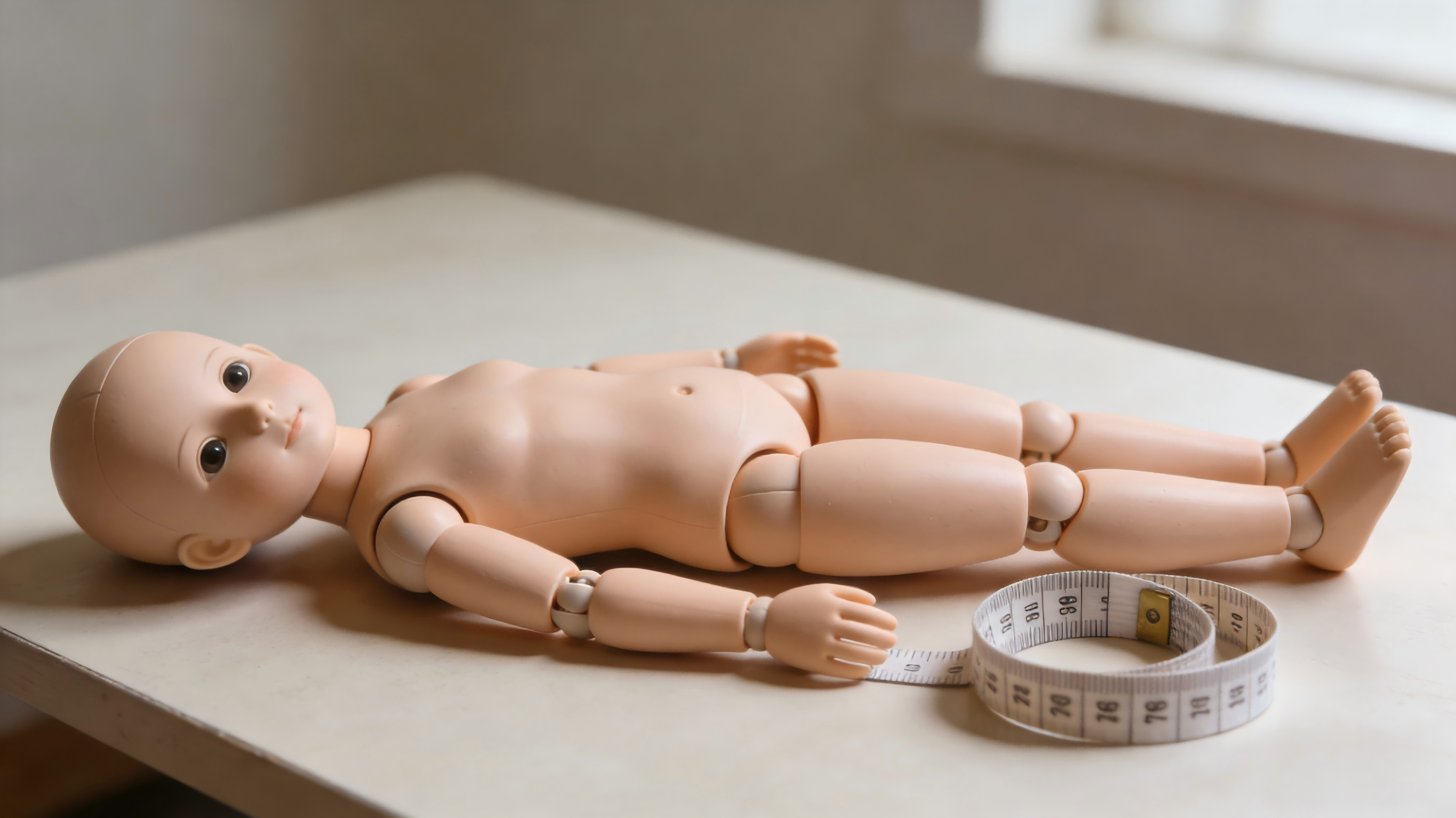 Preparing to measure a BJD doll for clothing fit