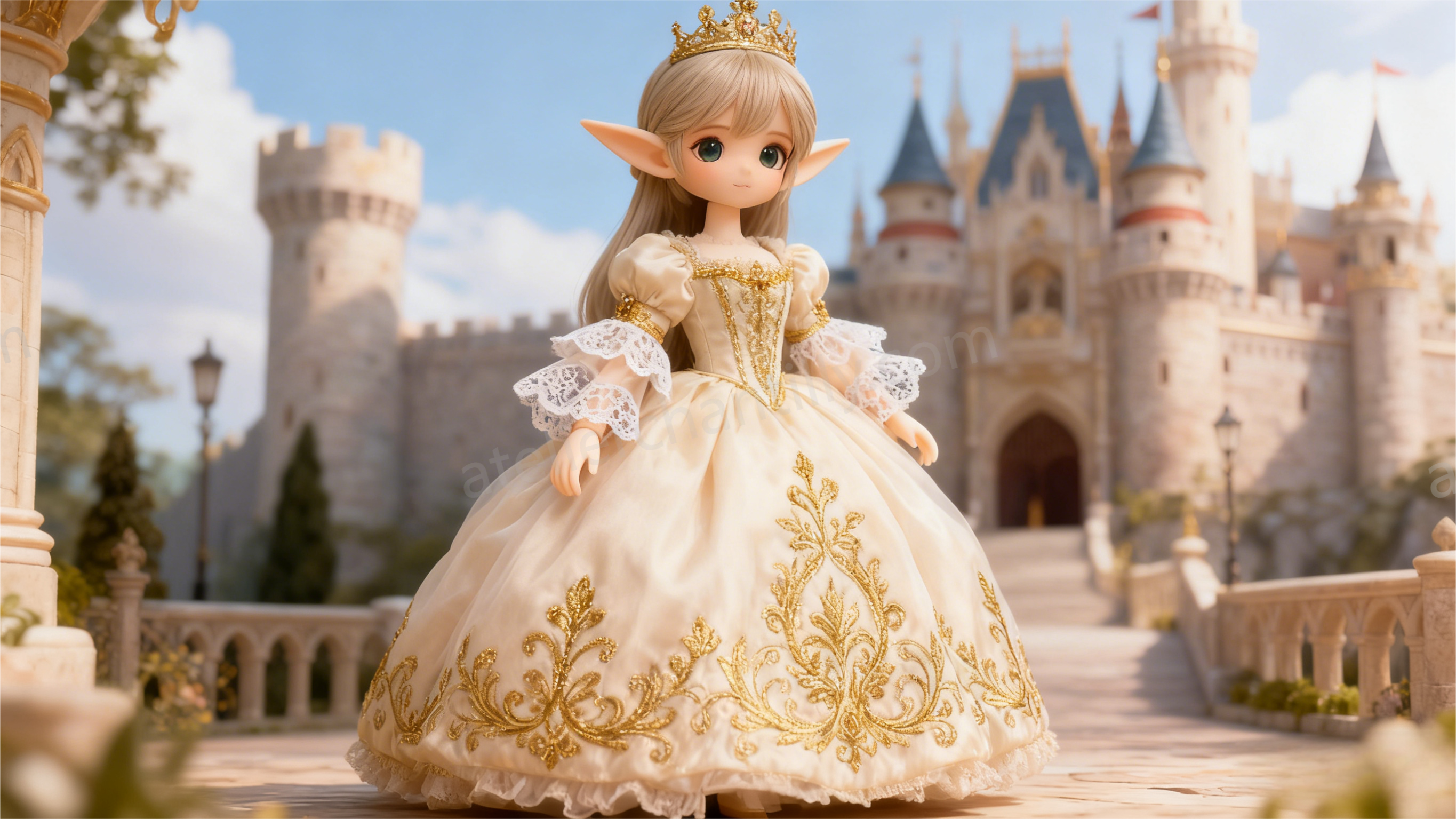 Royal Princess BJD Fantasy Gown - gold embroidery + full skirt | atelierchantilly.com