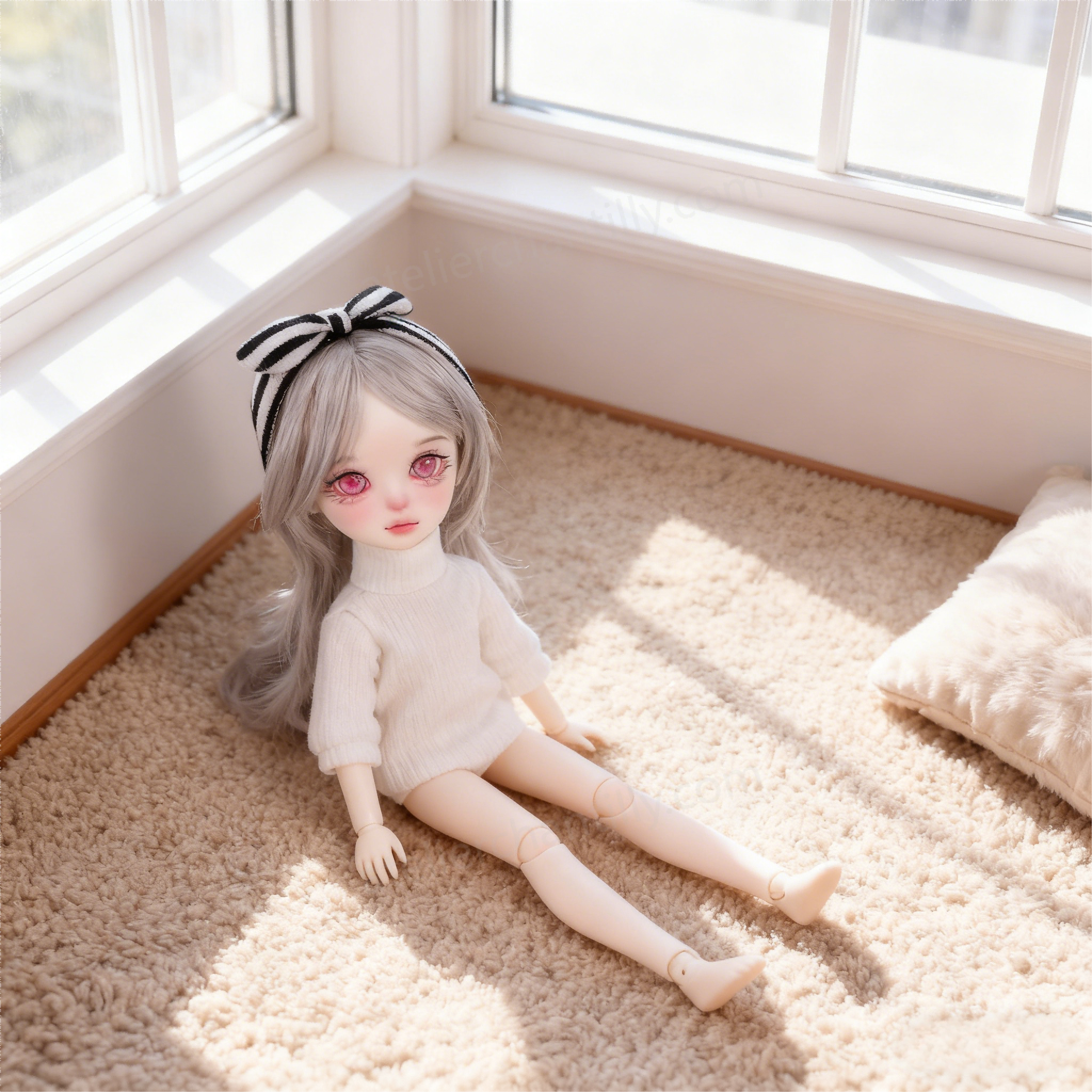1/3 BJD Doll Wearing Pink Sparkle Glass Eyes on Carpet by Window - atelierchantilly