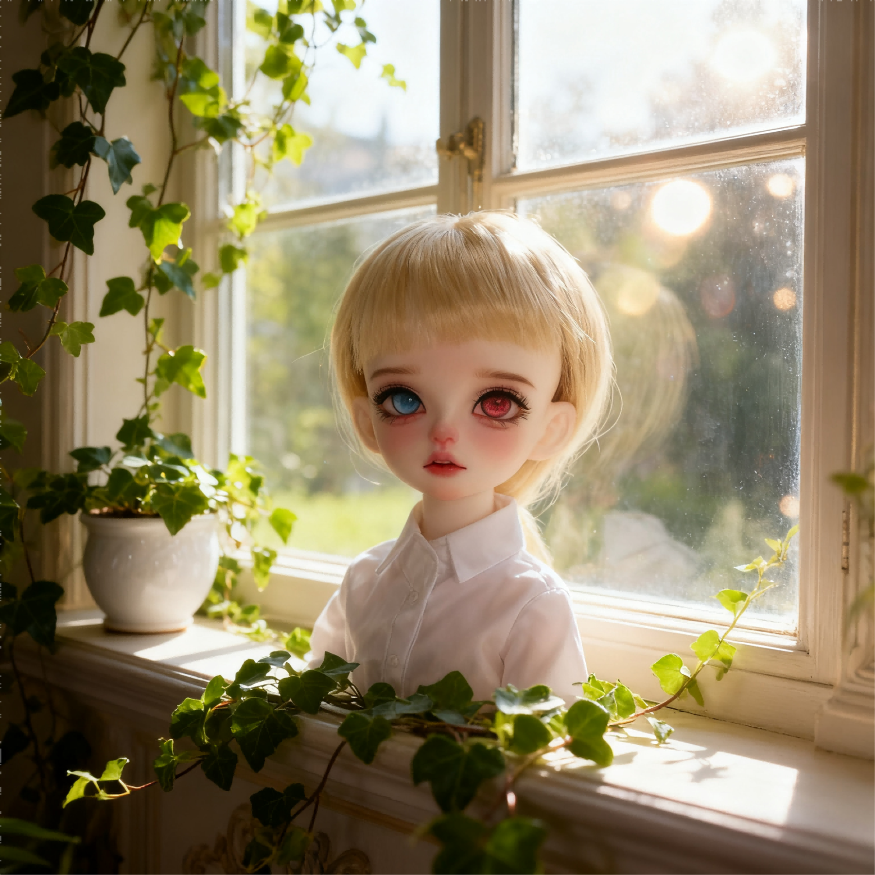 1/4 BJD Doll Wearing Blue Sparkle Glass Eyes by Window - atelierchantilly