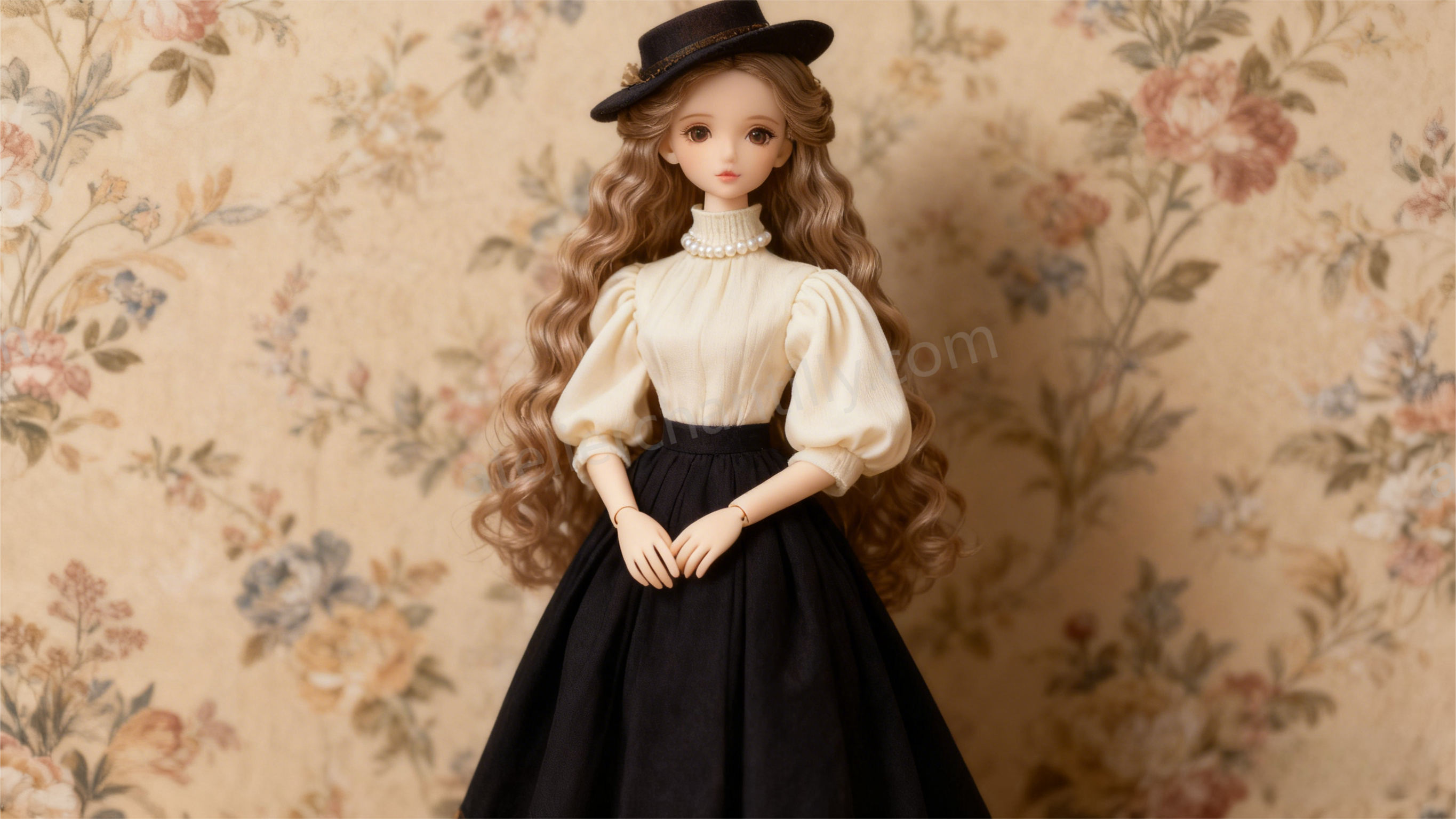 High-Neck Puff Sleeve BJD Blouse - classic Victorian lace top + mint green | atelierchantilly.com