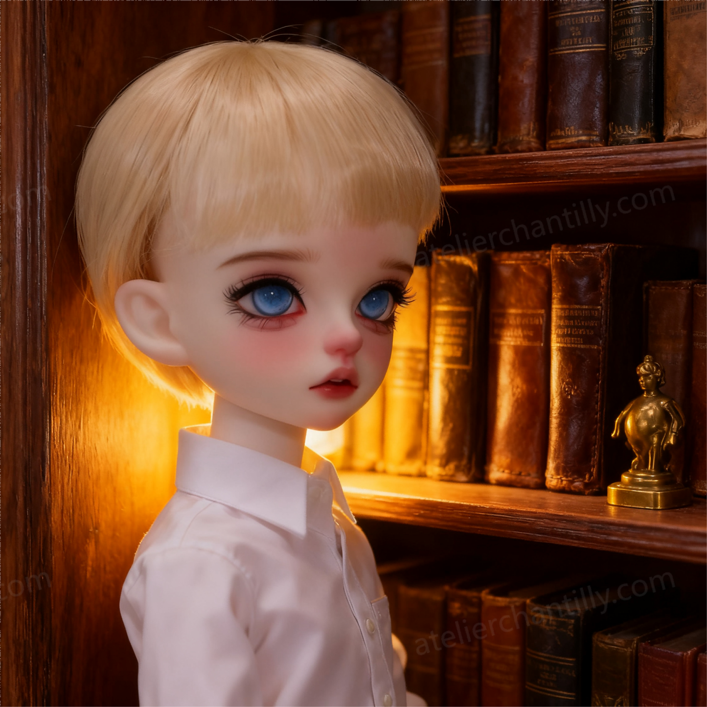 1/4 BJD Doll in Library Scene with Blue Glass Eyes - atelierchantilly
