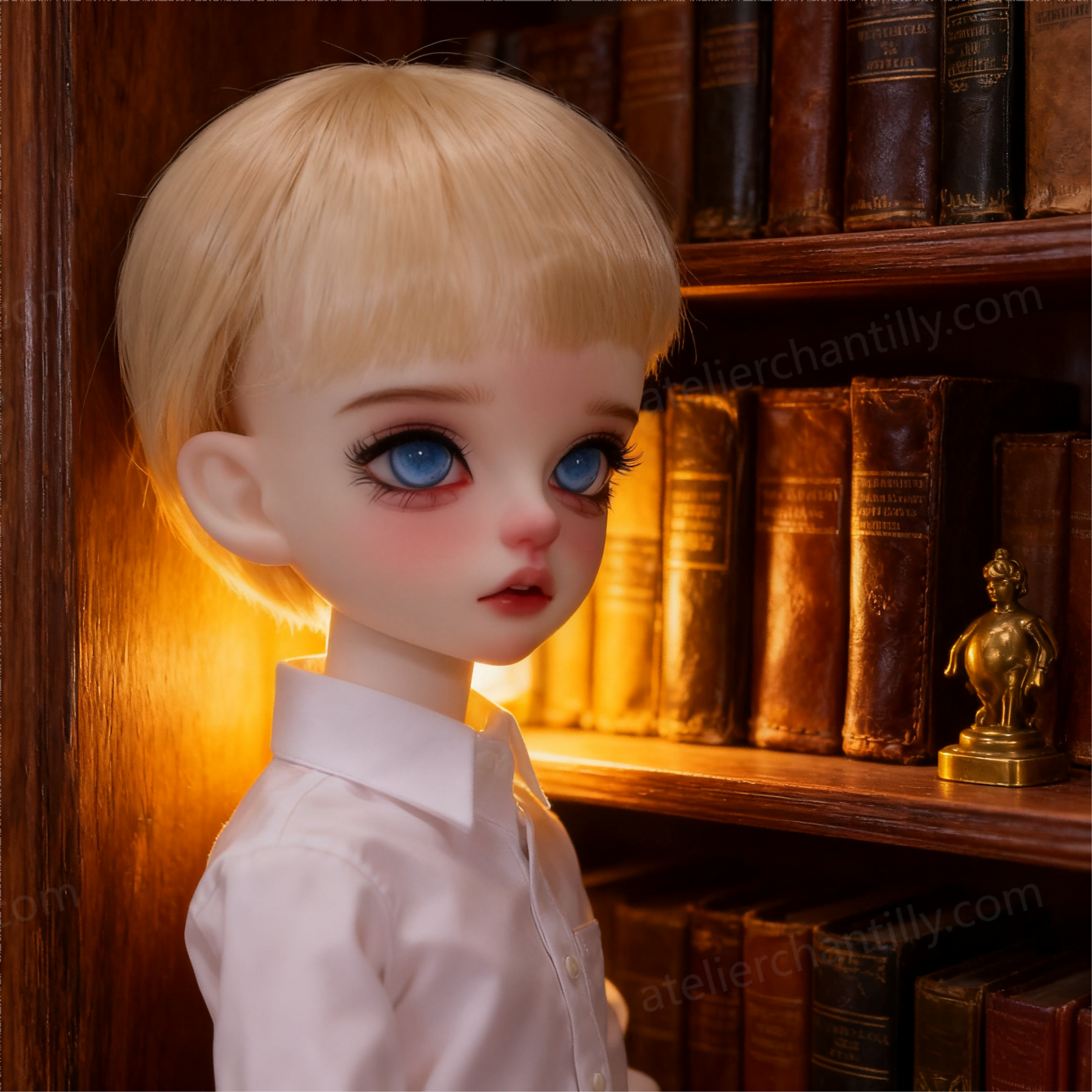 1/4 BJD Doll in Library Scene with Blue Glass Eyes - atelierchantilly
