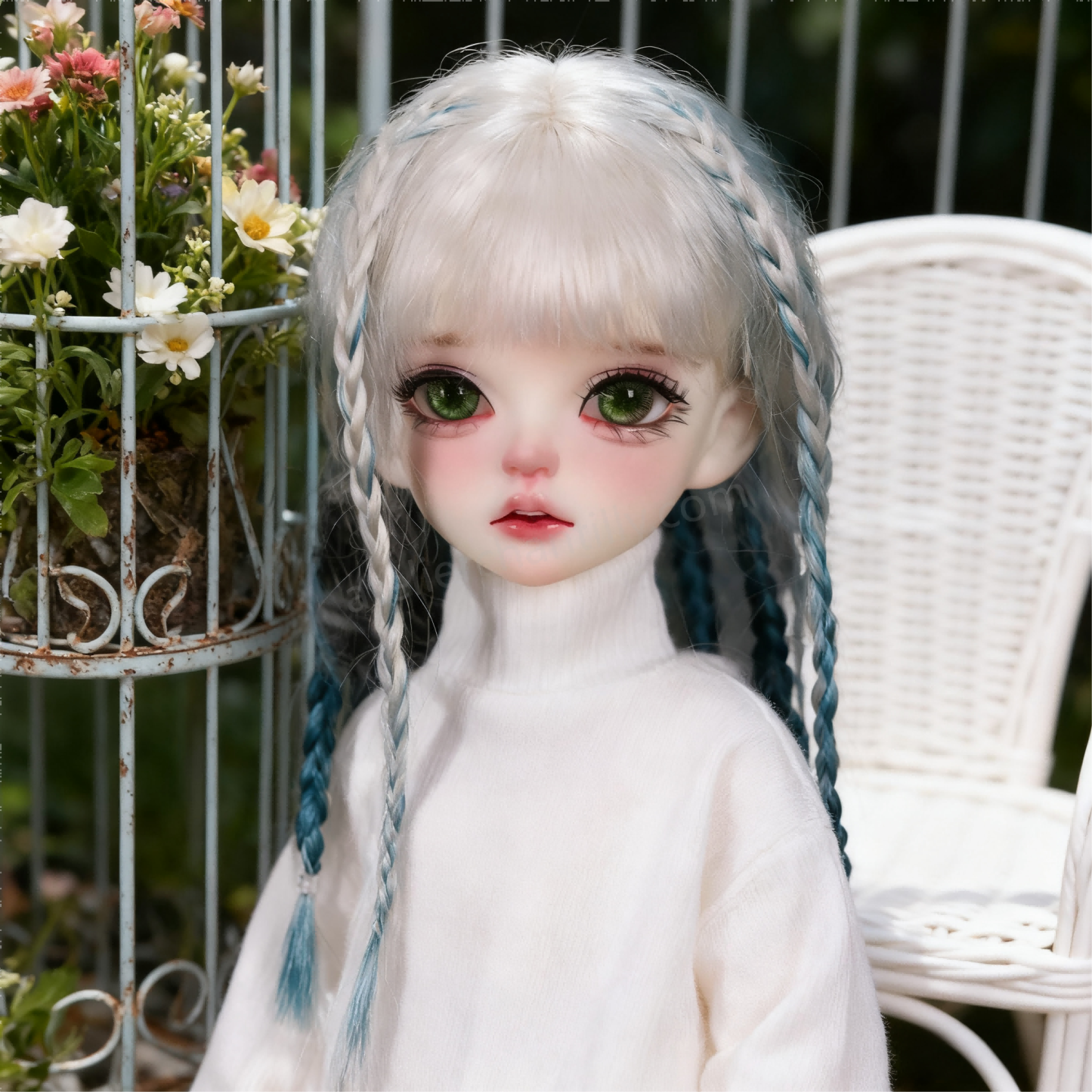 1/3 BJD Doll in Garden Scene with Green Glass Eyes - atelierchantilly