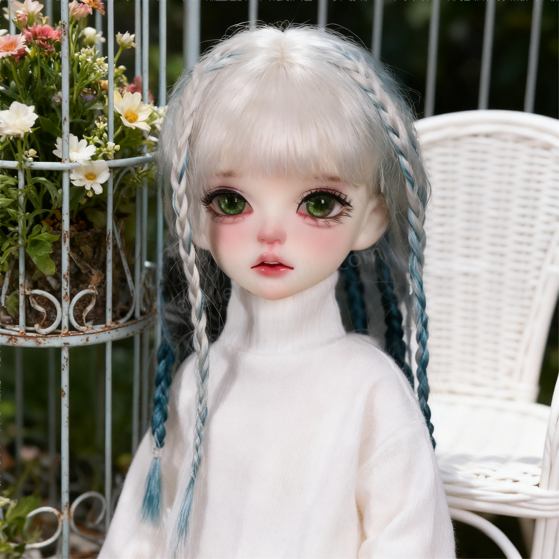 1/3 BJD Doll in Garden Scene with Green Glass Eyes - atelierchantilly