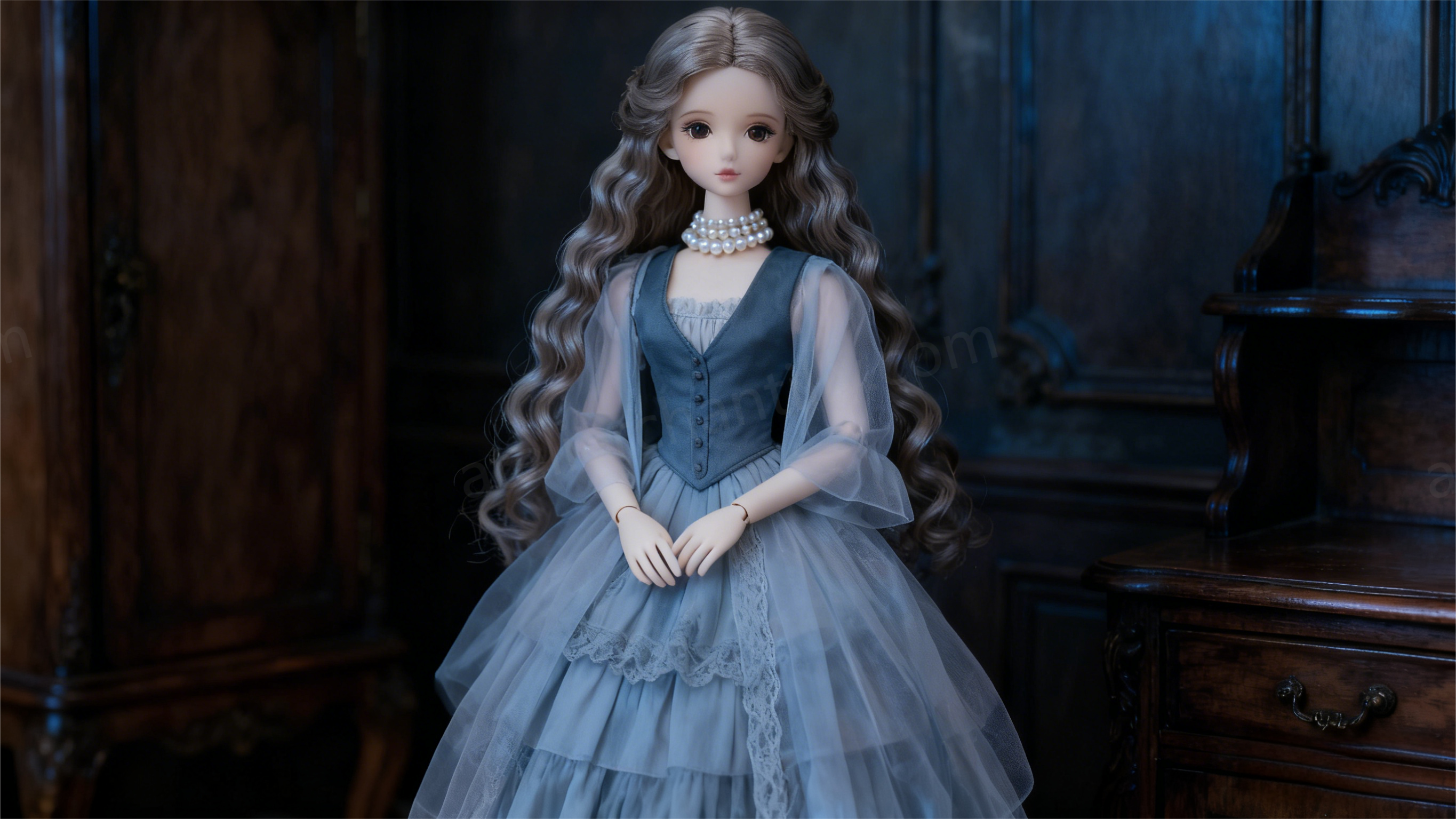 Victorian BJD Vintage Accessories - pearl necklace + lace gloves to complete the look | atelierchantilly.com