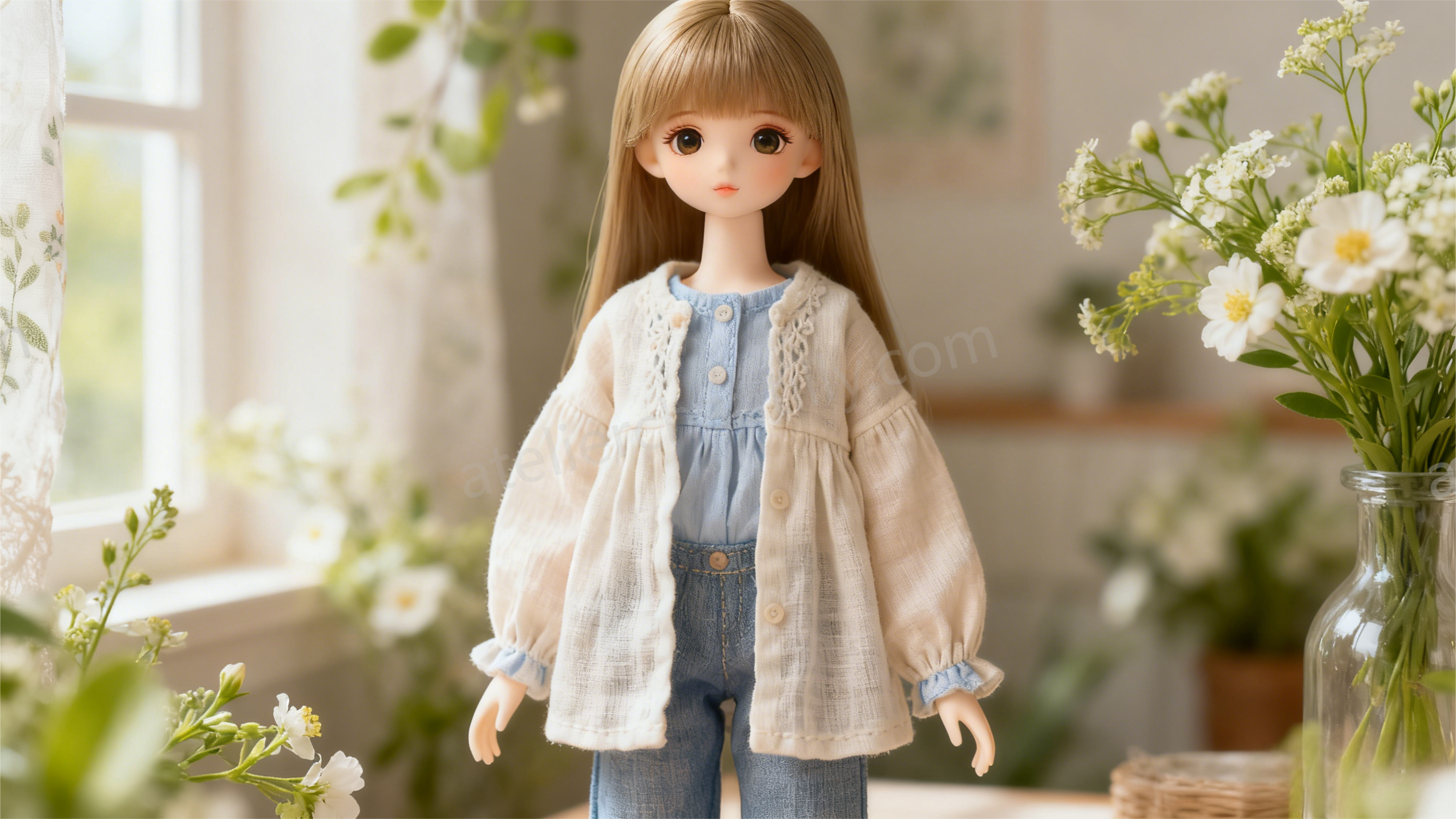 Spring outfit for BJD doll with light cotton fabrics