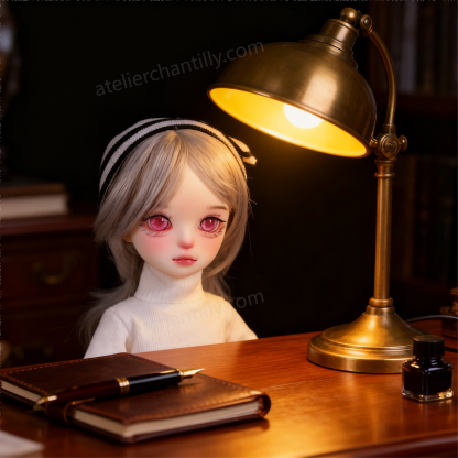 1/3 BJD Doll with Pink Glass Eyes at Desk with Lamp - atelierchantilly