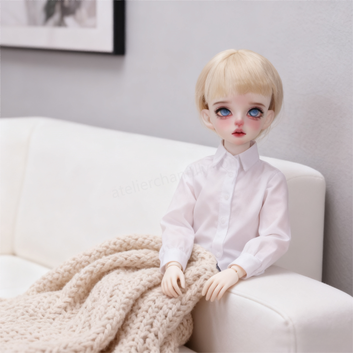1/4 BJD Doll on Sofa with Blue Glass Eyes - atelierchantilly
