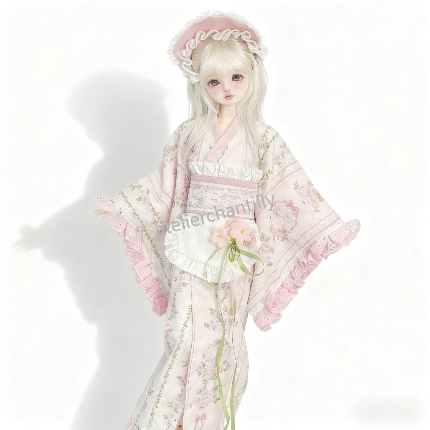 Cute Pink Floral Kimono BJD Doll Outfit with Exquisite Details for 1/4 Scale Dolls --A01-Atelier Chantilly